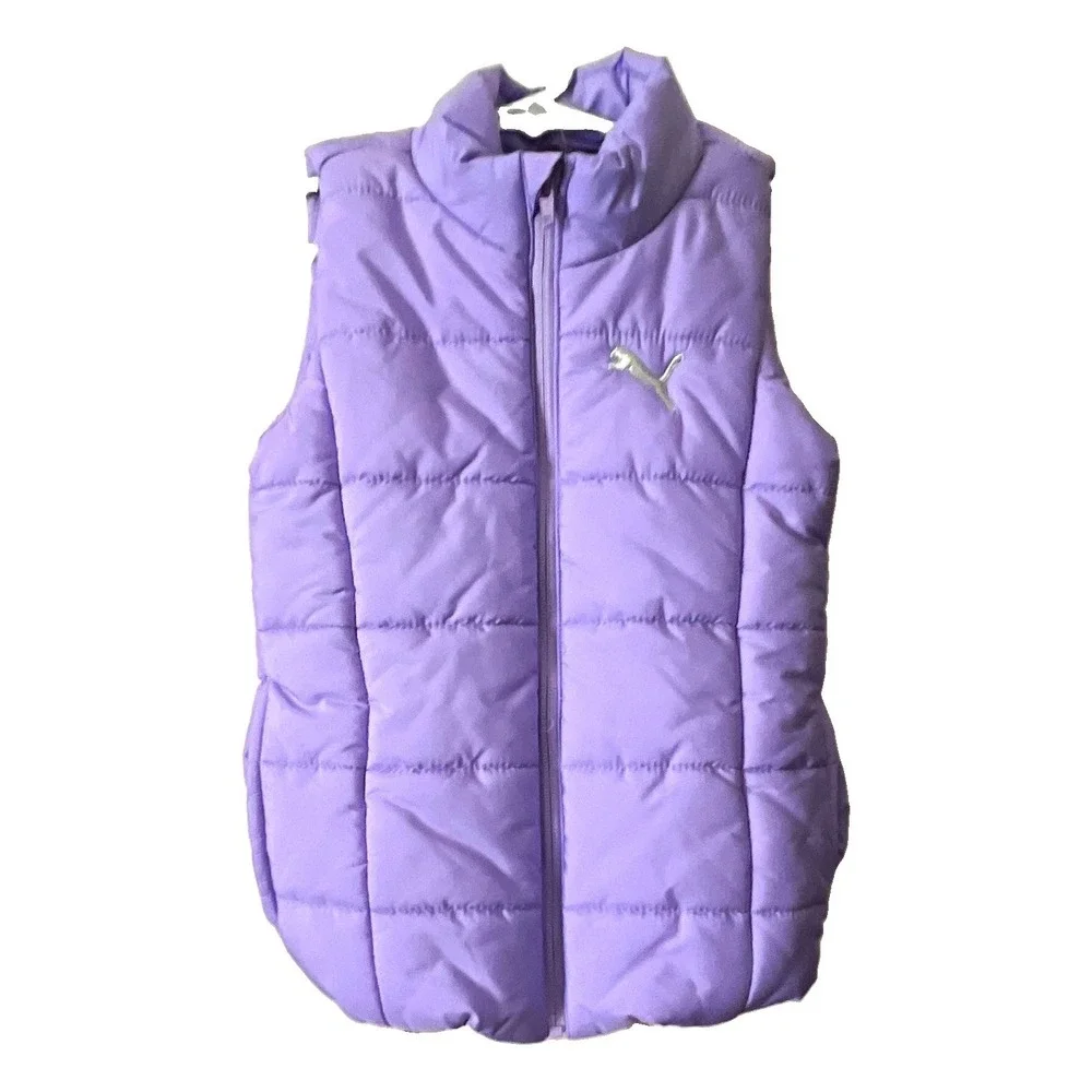 PUMA Girls Purple Puffer Vest XS (5-6) Full Zip Insulated Pockets